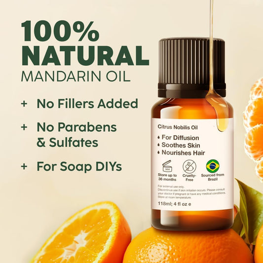 Kukka Mandarin Essential Oil For Diffuser - 100% Natural Mandarin Oil Essential Oil For Skin Care, Soap Making, Candle, Perfume, Fresh, Citrusy Scent (0.34 Fl Oz)