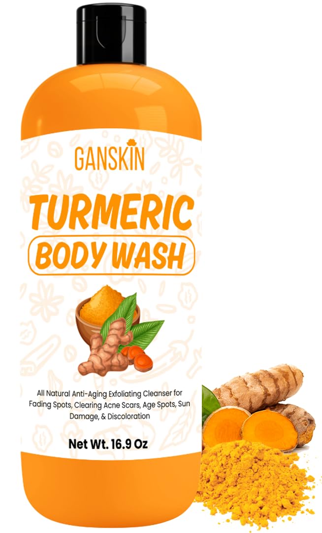 Turmeric Body Wash – Skin Brightening Liquid Soap For Discoloration – Natural Anti Aging Exfoliating Turmeric Body Wash For Spots, Acne, Sun Damage – Bath Soap Skincare