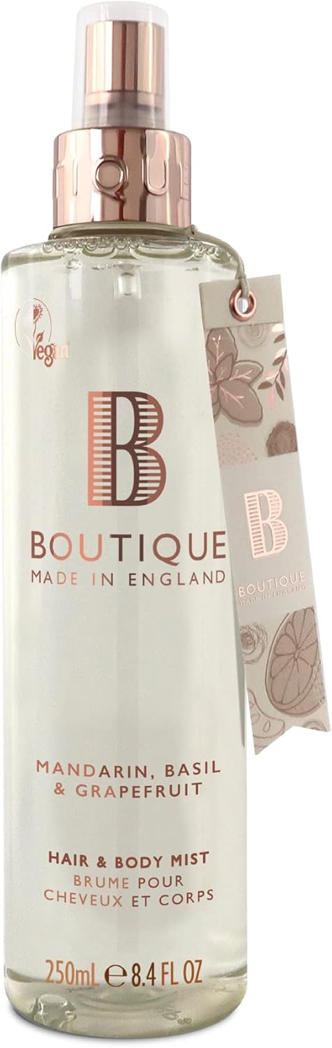 Boutique Body Spray 250Ml - Mandarin, Basil & Grapefruit Fragrance Womens Hair & Body Mist - Refreshing, Moisturising Spray With Essential Oils - Vegan - Made In England