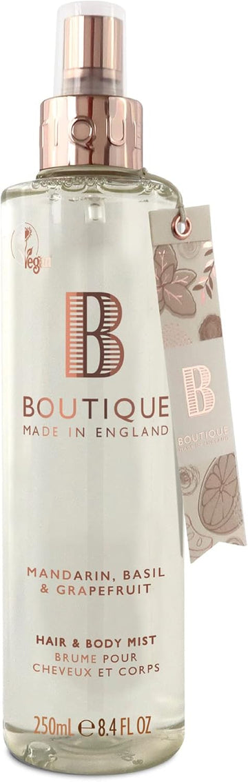 Boutique Body Spray 250Ml - Mandarin, Basil & Grapefruit Fragrance Womens Hair & Body Mist - Refreshing, Moisturising Spray With Essential Oils - Vegan - Made In England