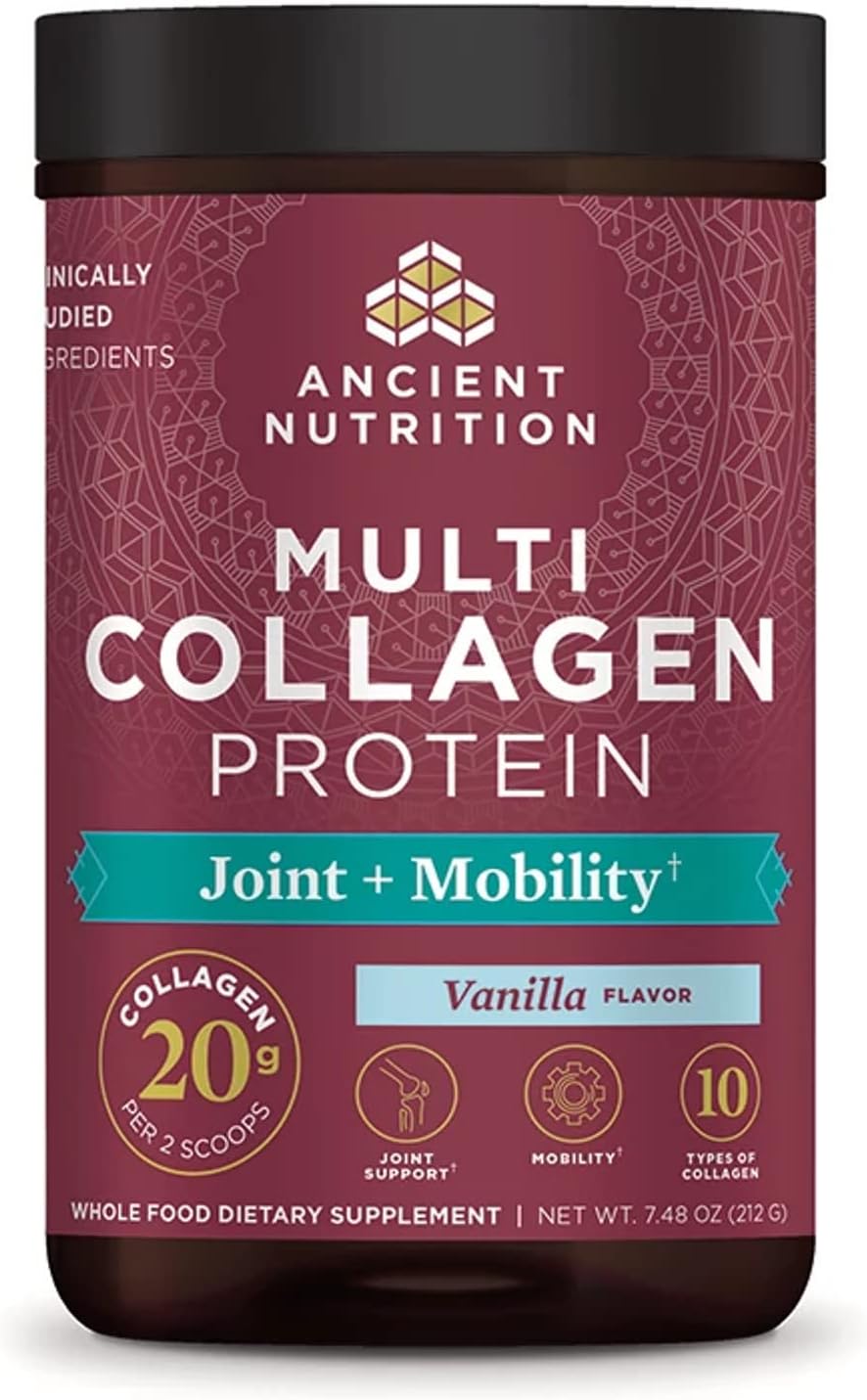 Ancient Nutrition Collagen Powder Protein, Multi Collagen Protein Powder Joint + Mobility, 20 Serving, Joint Supplement With Hydrolyzed Collagen Peptides For Post Workout, 7.48Oz