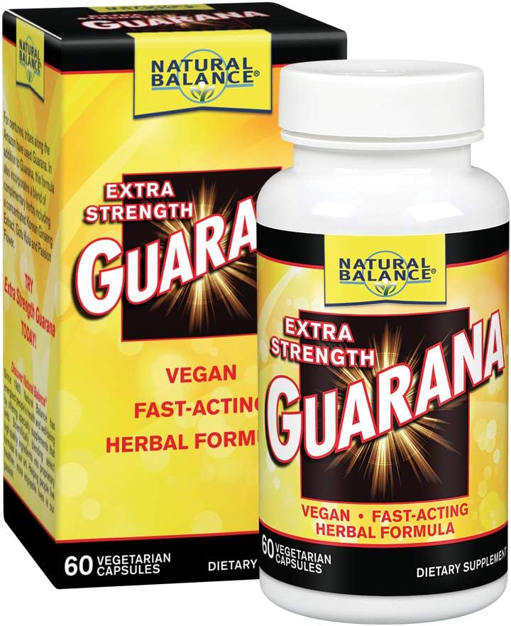 Natural Balance Extra Strength Guarana Supplement | Energy & Metabolism Formula with Korean Ginseng, Gotu Kola & Passion Flower | Vegan | 60 VegCaps