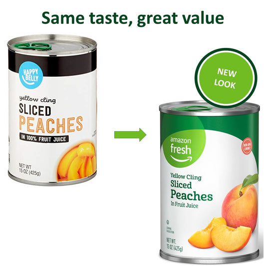 Amazon Fresh, Yellow Cling Sliced Peaches In Fruit Juice, 15 Oz (Previously Happy Belly, Packaging May Vary)