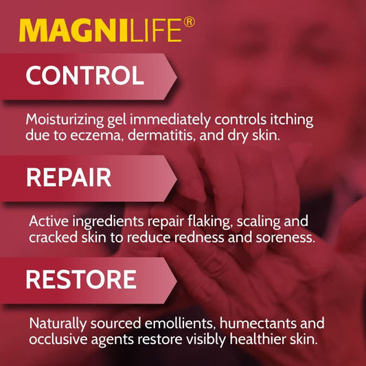 MagniLife Eczema Care+, Moisturizing Gel for Itchy, Dry Skin, Last Relief for Dermatitis and Eczema Flare-Ups - Natural Ingredients Aloe, Calendula & Tea Tree Oil - Steroid-Free, Paraben-Free - 2 oz