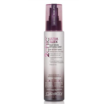 Giovanni 2Chic Ultra-Sleek Flat Iron Styling Mist - Brazilian Phyto-Keratin & Moroccan Argan Oil, Heat Protection, Coconut, Shea Butter, Pro-Vitamin B5, Color Safe, Paraben Free - 4 Oz