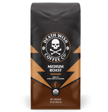Death Wish Coffee Co., Organic And Fair Trade Medium Roast Ground Coffee, 16 Ounce (Pack Of 1)