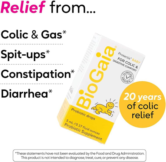 Biogaia Protectis Baby Probiotic Drops | Baby Essentials For Colic & Gas Relief | Safe For Newborns | Ease Crying, Fussing, Colic, Gas, Spit-Ups & Constipation | No Dairy, Soy & Gluten | 5Ml
