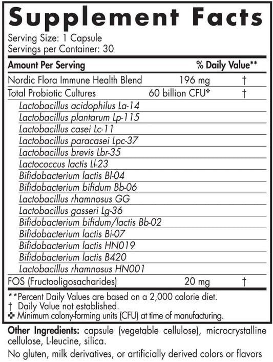 Nordic Naturals Nordic ora Probiotic Immune Health, 30 Capsules, 15 Probiotic Strains for Immune and Digestive Health Support, Vegan, 30 Servings