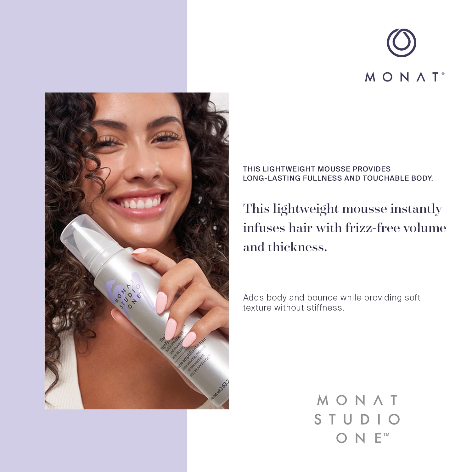 MONAT Studio One™ The Moxie™ Magnifying Mousse -Lightweight Hair Mousse, Long-Lasting Anti Frizz, Helps Create Voluminous Style w/ Touchable Hold. Soft Texture w/out The Crunch - Net Wt. 170.1 g / 6 : Beauty & Personal Care
