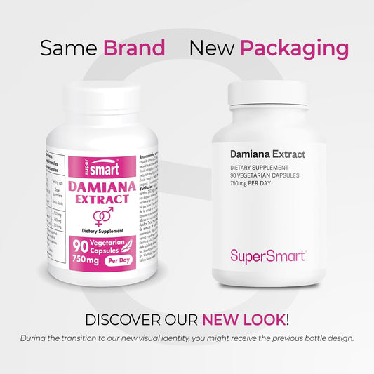 Supersmart - Damiana Extract 750Mg Per Day (Turnera Herb) - Damiana Leaf Supplement For Women & Men | Non-Gmo & Gluten Free - 90 Vegetarian Capsules