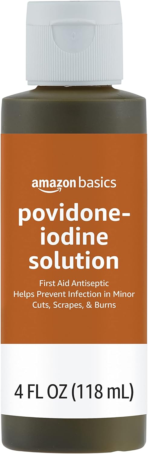 Amazon Basics First Aid Antiseptic, 10% Povidone Iodine Solution , Unflavored, 4 Fluid Ounces, 1-Pack (Previously Solimo)