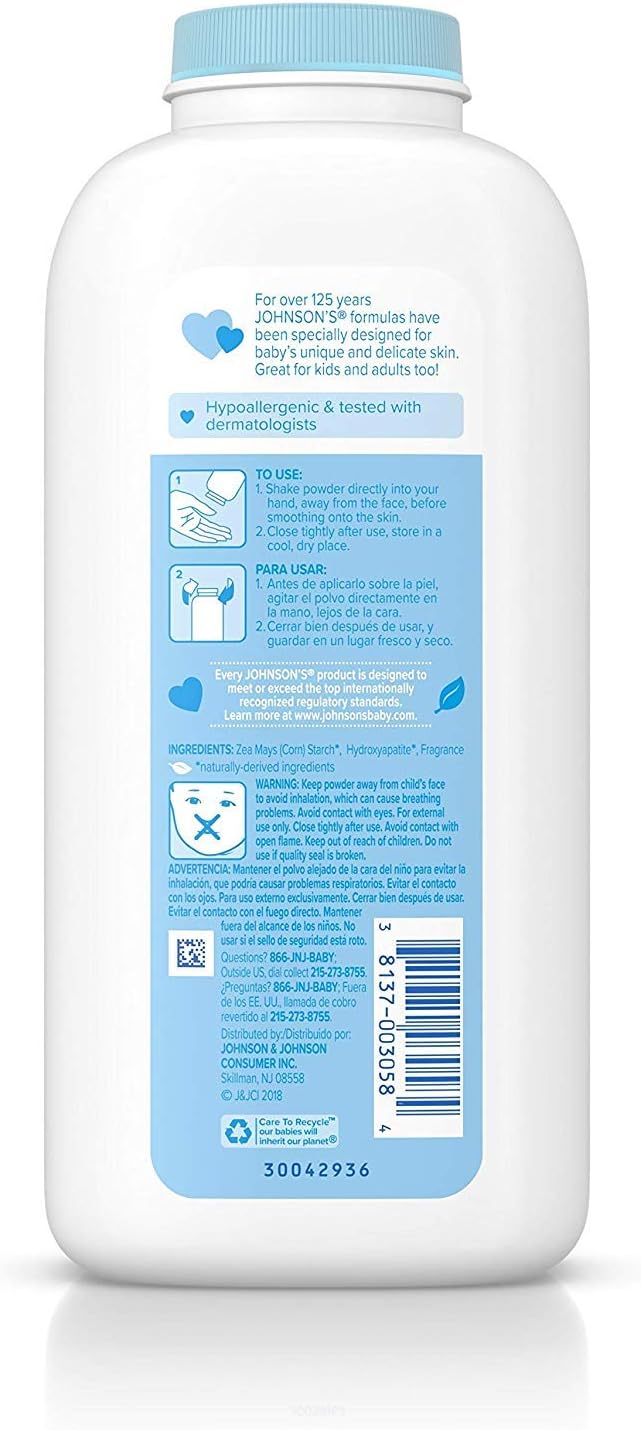 Johnson's Baby Powder, Pure Cornstarch with Aloe & Vitamin E, 15-Ounce Bottles (Pack of 6) : Baby