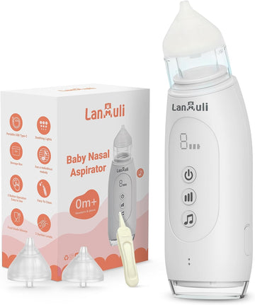 Hospital-Grade Nasal Aspirator for Baby, Automatic Toddler Nose Sucker, Infant Snot Cleaner with Adjustable Suction Level, Music and Light Soothing Function (White)