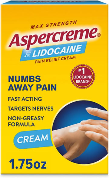 Aspercreme Lidocaine Pain Relief Cream Soothes Aggravated Nerves, Numbing Topical Analgesic With Max-Strength 4% Lidocaine & Moisturizing Aloe, 1.75 Oz