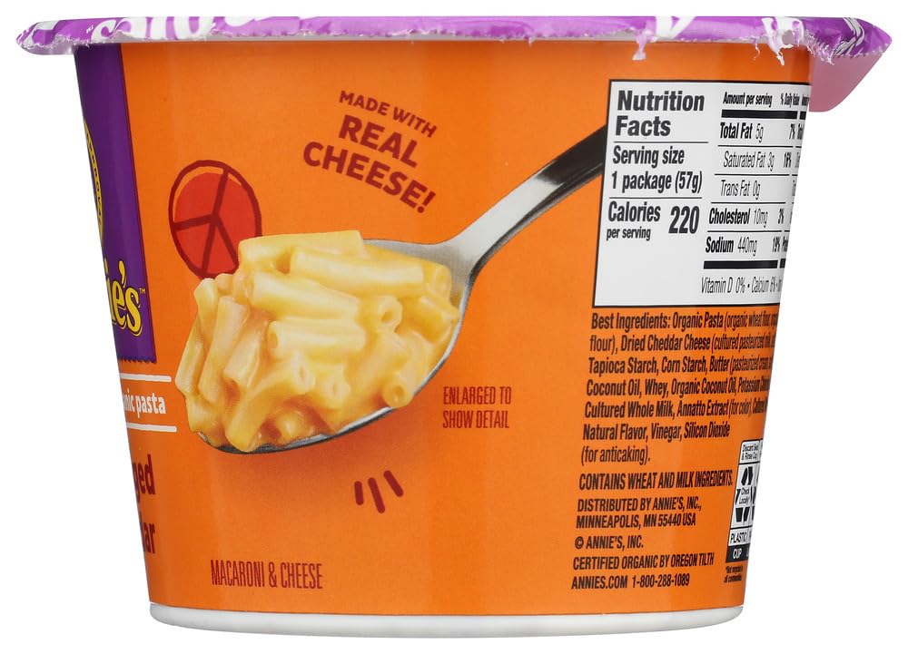 Annie'S Real Aged Cheddar Microwavable Mac And Cheese With Organic Pasta Cup, 2.01 Oz