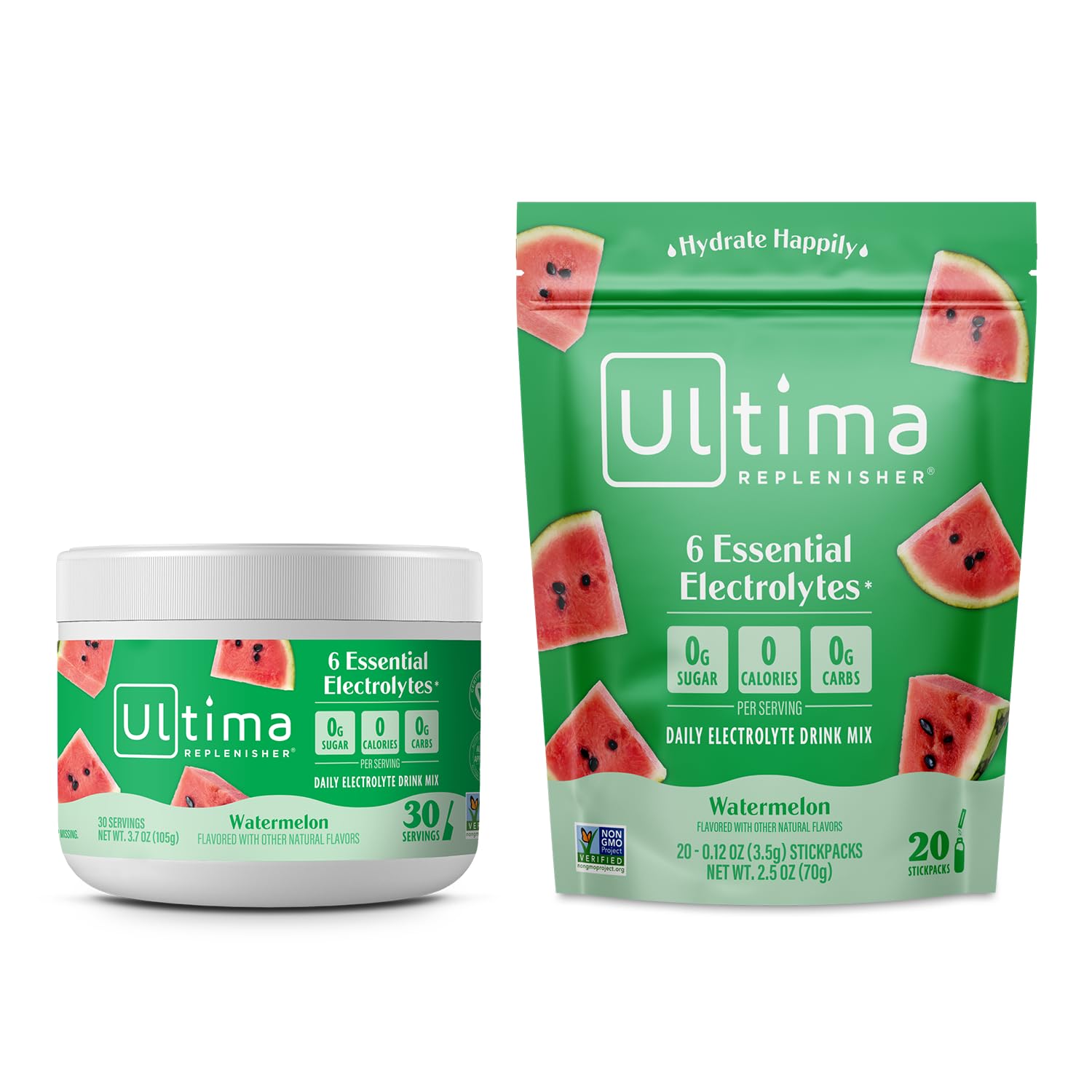 Ultima Replenisher Electrolyte Drink Mix Bundle – Watermelon, 30 Serving Canister & 20 Stickpacks – 6 Electrolytes & Minerals – Keto Friendly, Vegan, Non-Gmo & Sugar-Free Electrolyte Powder