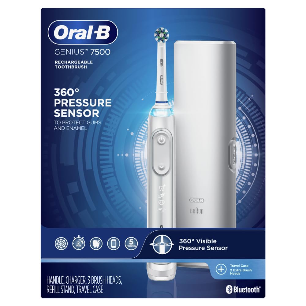 Oral-B 7500 Electric Toothbrush With Replacement Brush Heads And Travel Case, White