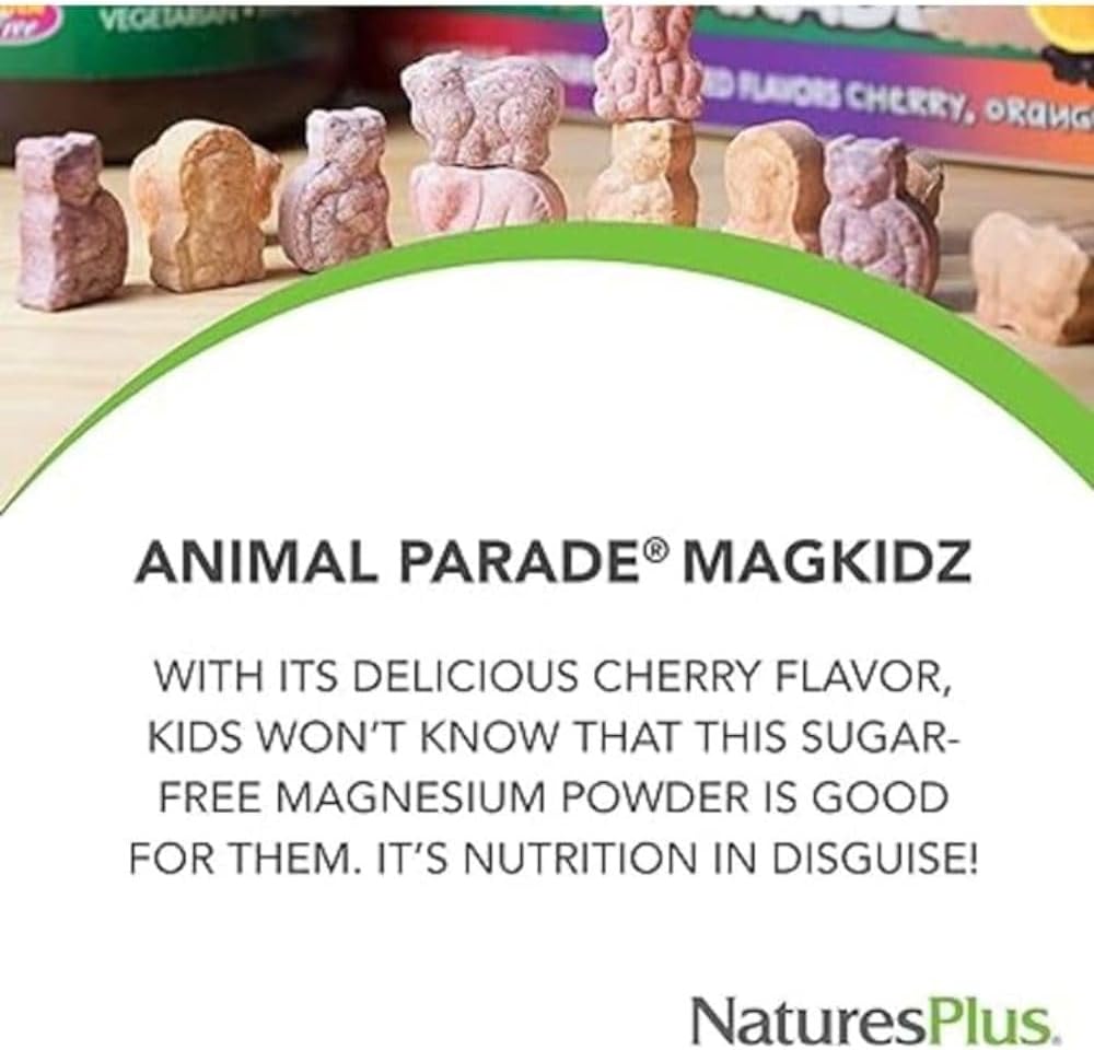 NaturesPlus Animal Parade MagKidz, Cherry Flavor - 0.38 lb - Children's Magnesium Powder Supplement - Bone & Muscle Health Support - Gluten Free, Sugar Free - 45 Servings : Health & Household