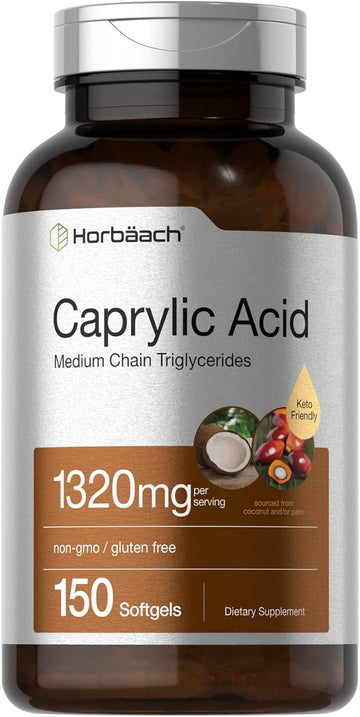 Horbaach Caprylic Acid 1320Mg Supplement | 150 Softgel Capsules | From Mct Oil | Non-Gmo & Gluten Free