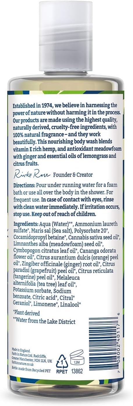 Faith In Nature Natural Hemp And Meadowfoam Body Wash, Restoring, Vegan And Cruelty Free, No Sls Or Parabens, 400 Ml