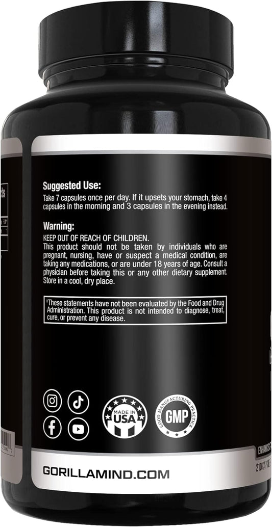 Gorilla Mode Creatine Capsules ? Creatine Monohydrate Micronized Capsules/Improved Muscle Size, Power Output and Strength / 5 Grams per Servings