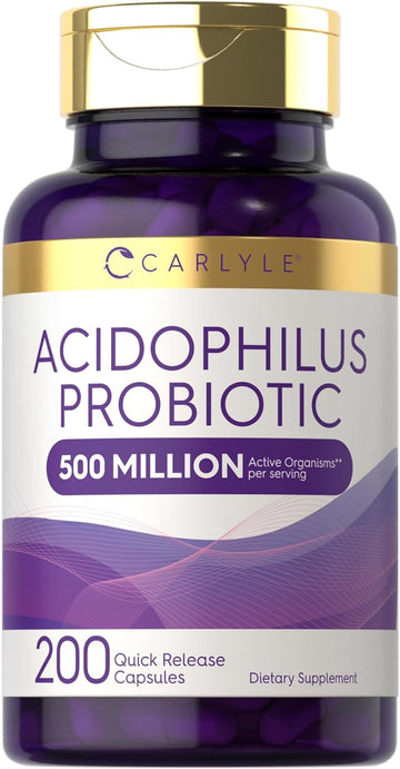 Carlyle Acidophilus Probiotic | 500 Million Cfu | 200 Capsules Non-Gmo & Gluten Free | Probiotic For Men & For Women