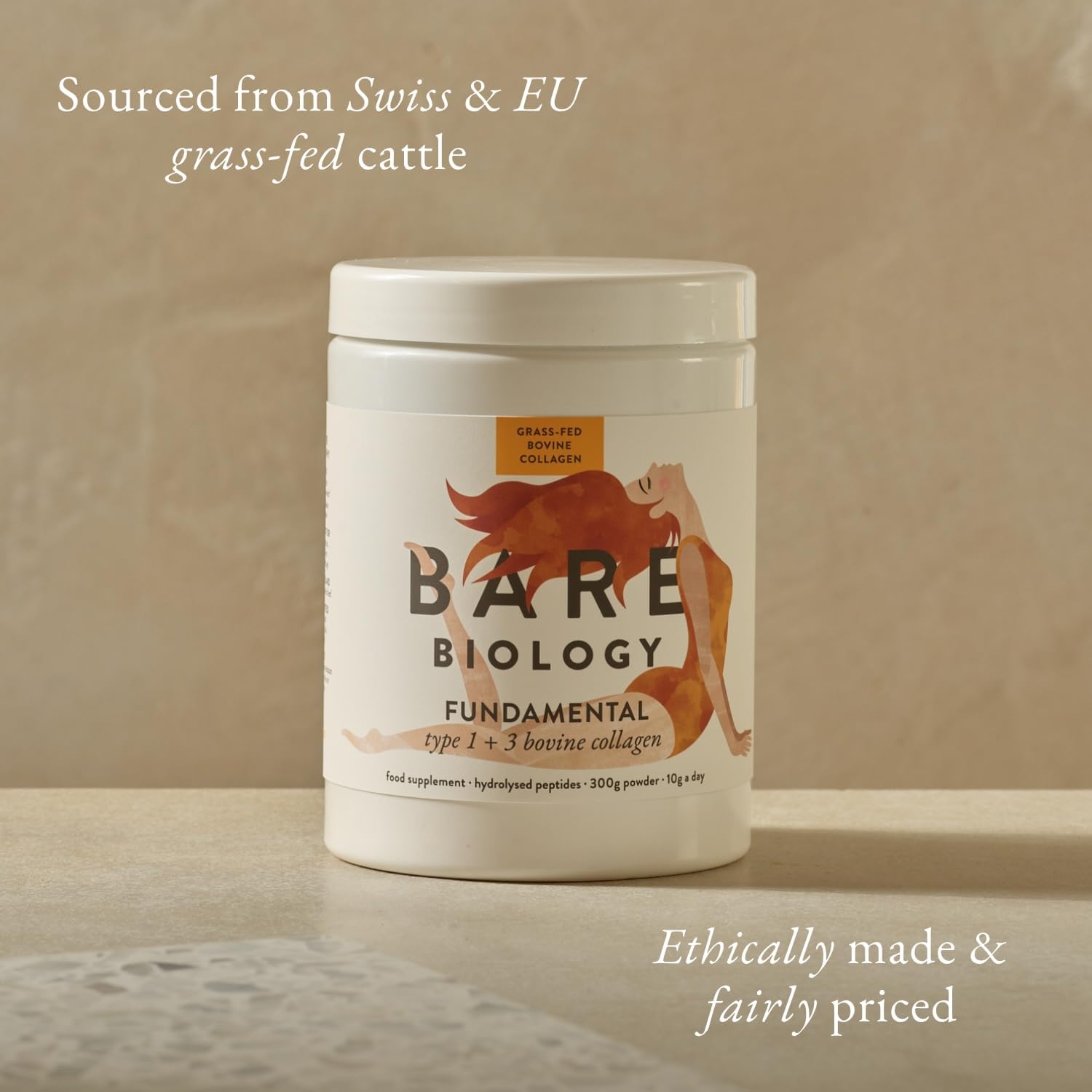 Bare Biology Fundamental Bovine Collagen Powder – Made In Switzerland – 10,000mg Pure, Grass-Fed Collagen per 10g Serving – Type I & III Hydrolysed peptides – Supports Skin, Hair, Nails, Joints & Bone : Amazon.co.uk: Health & Personal Care
