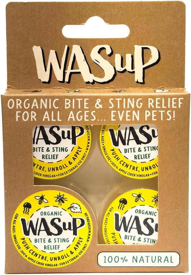 Wasup Organic Bite And Sting Relief Wipes For All Ages - Suitable For Kids - Compact On-The-Go Solution - Instant Relief For Most Stings, Bites, Nettles, Jellyfish