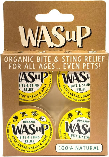 Wasup Organic Bite And Sting Relief Wipes For All Ages - Suitable For Kids - Compact On-The-Go Solution - Instant Relief For Most Stings, Bites, Nettles, Jellyfish