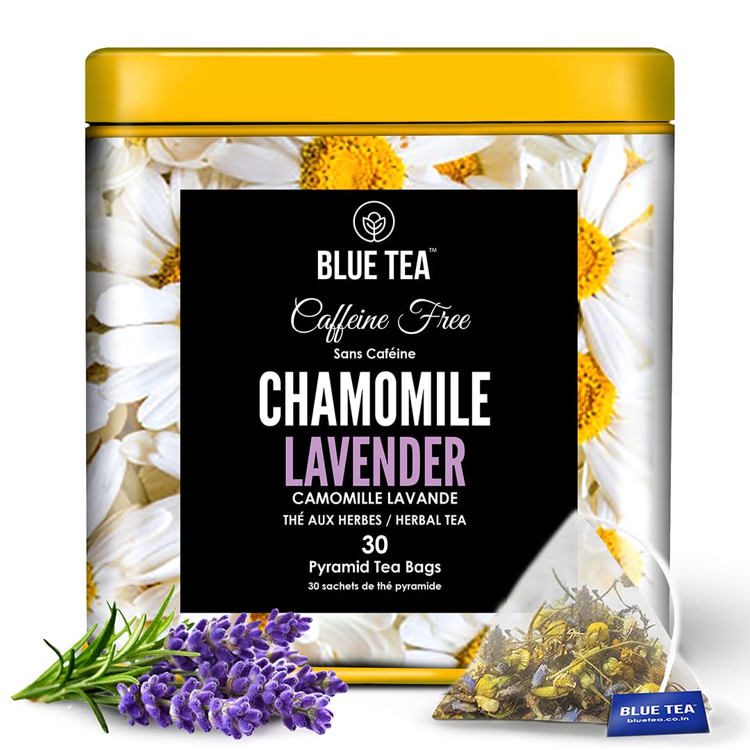 Blue Tea - Chamomile Tea - Lavender - 30 Count - Plant Based Tea Bag || Calming Blend || Herbal Tea - Caffeine Free - Flower Based - Relax Tea - Vegan - Non-Bitter | Tin Container