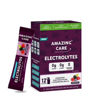 Amazing Care Sugar Free Electrolytes Powder Packets For Optimal Hydration - Wild Berry Flavor 12 Sticks