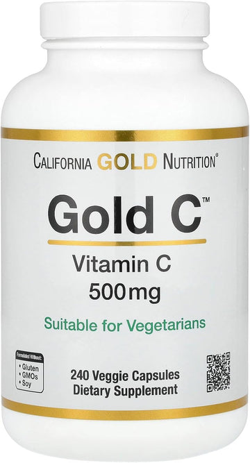 Gold C By California Gold Nutrition - Usp Grade Vitamin C Supplement - Immune Support & Seasonal Wellness - Vegetarian Friendly - Gluten Free, Non-Gmo - 500 Mg - 240 Veggie Capsules