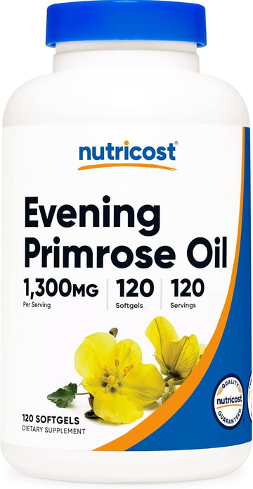 Nutricost Evening Primrose Oil 1,300mg, 120 Softgels - Cold Pressed, Non-GMO, Gluten Free, 120 Servings