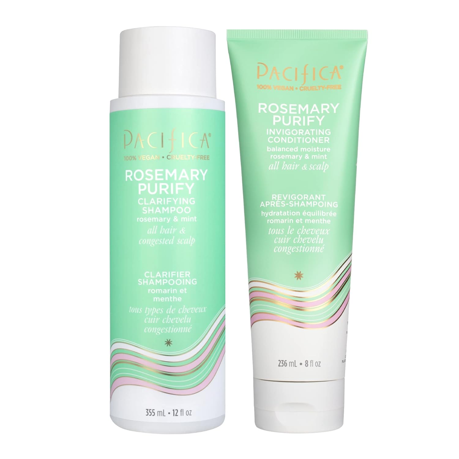 Pacifica Beauty, Rosemary Purify Invigorating Shampoo + Conditioner Set, Cooling Mint, Detox Scalp and Hair From Product Buildup & Excess Oil, Sulfate + Silicone Free, Vegan & Cruelty Free
