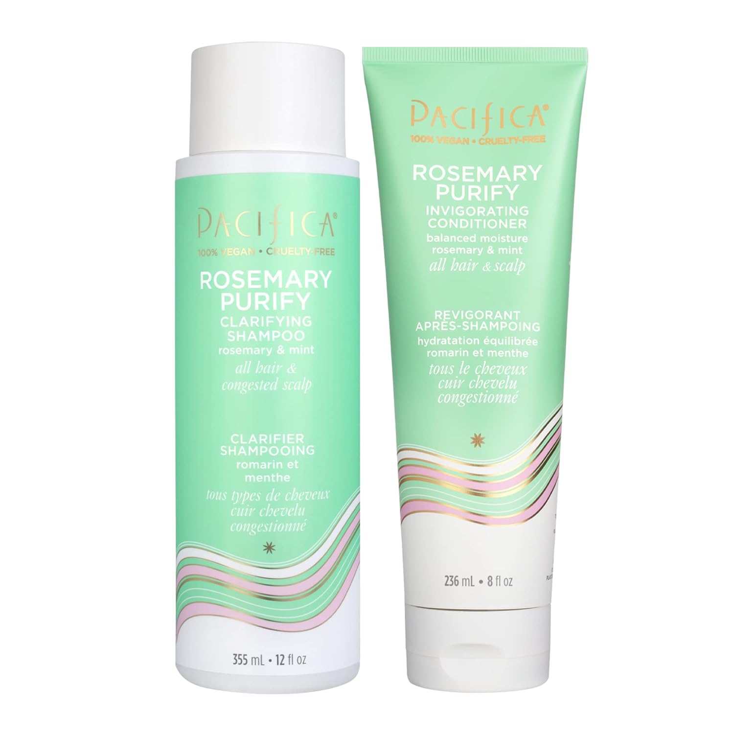 Pacifica Beauty, Rosemary Purify Invigorating Shampoo + Conditioner Set, Cooling Mint, Detox Scalp And Hair From Product Buildup & Excess Oil, Sulfate + Silicone Free, Vegan & Cruelty Free