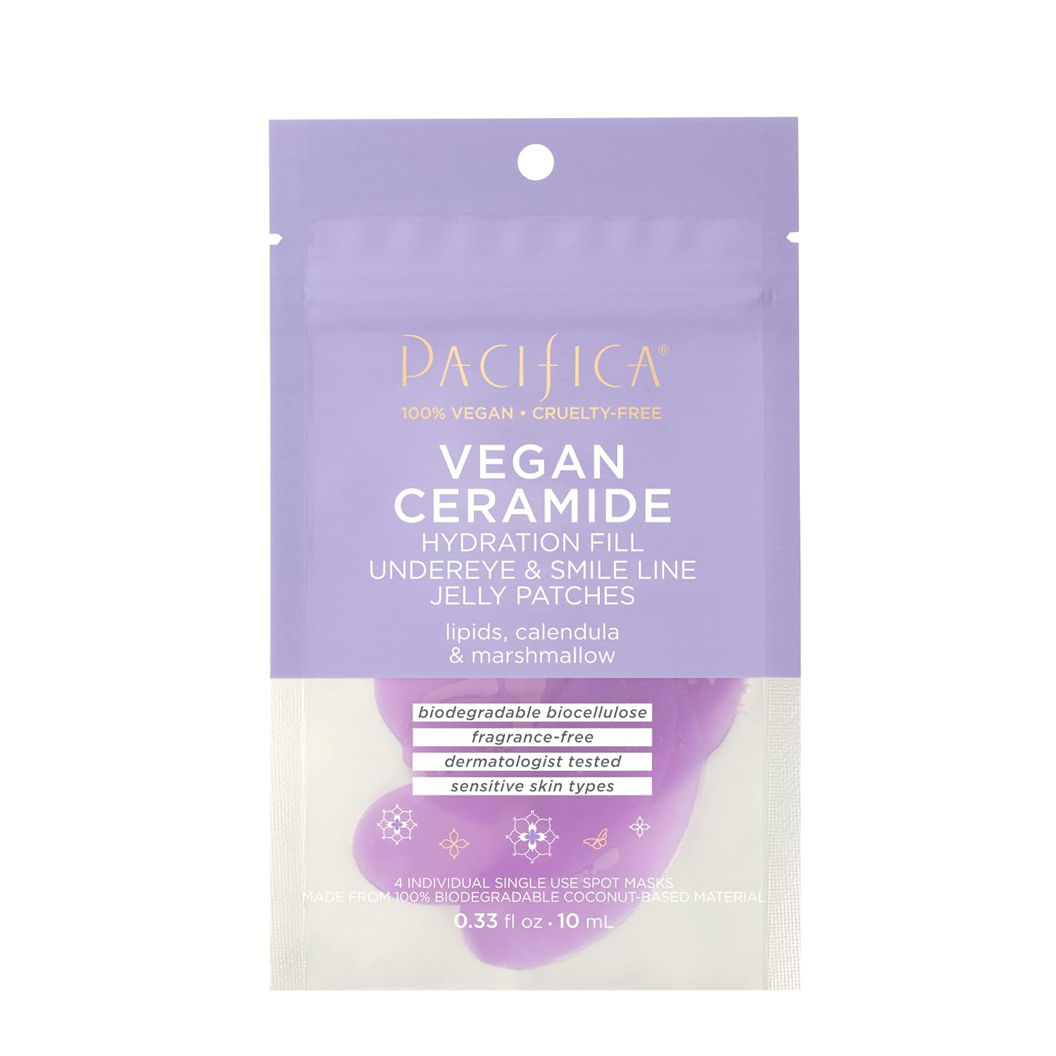 Pacifica Beauty Vegan Ceramide Hydrating Under Eye & Smile Line Jelly Patches, For Puffy Eyes, Supports Fine Lines and Wrinkles, Eczema Association Approved, Safe for Sensitive Skin, Fragrance Free