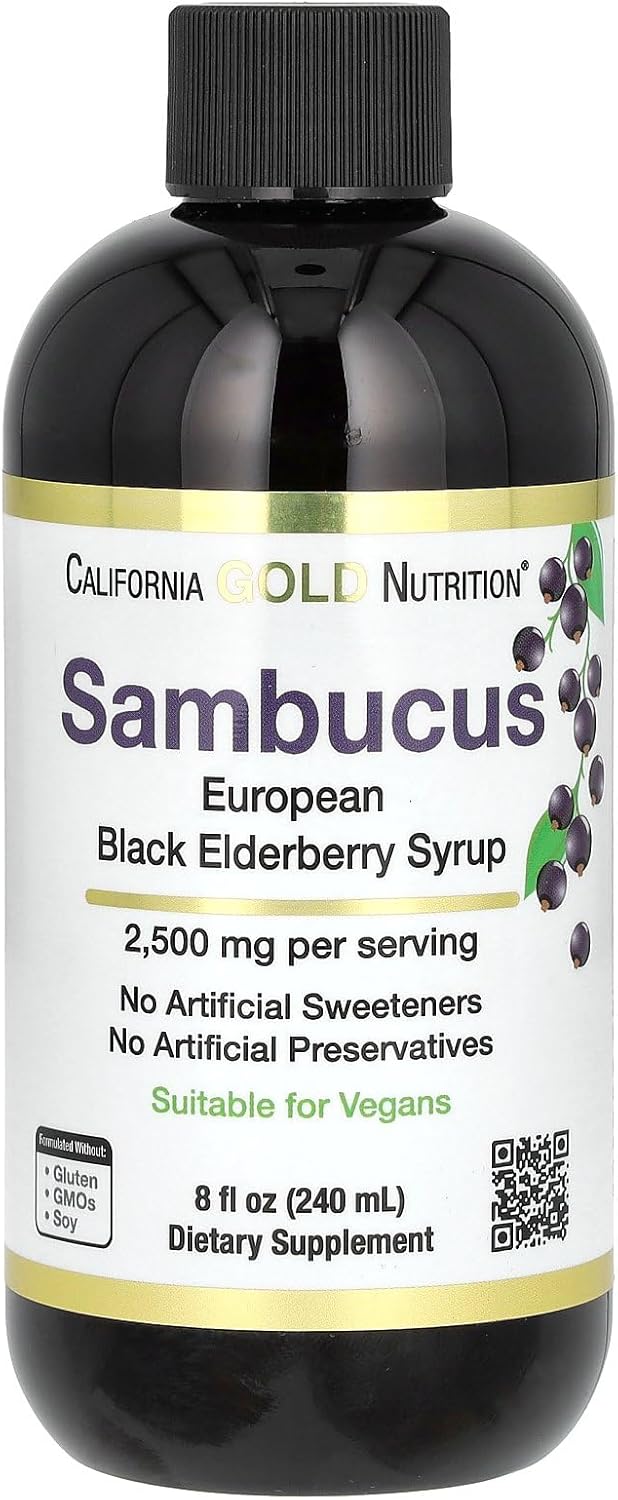 Elderberry Syrup, Black Elderberry (Sambucus Nigra) Juice Concentrate, Seasonal Immune Support, No Artificial Preservatives Or Sweeteners, 2500 Mg, 8 Fl Oz (240 Ml)