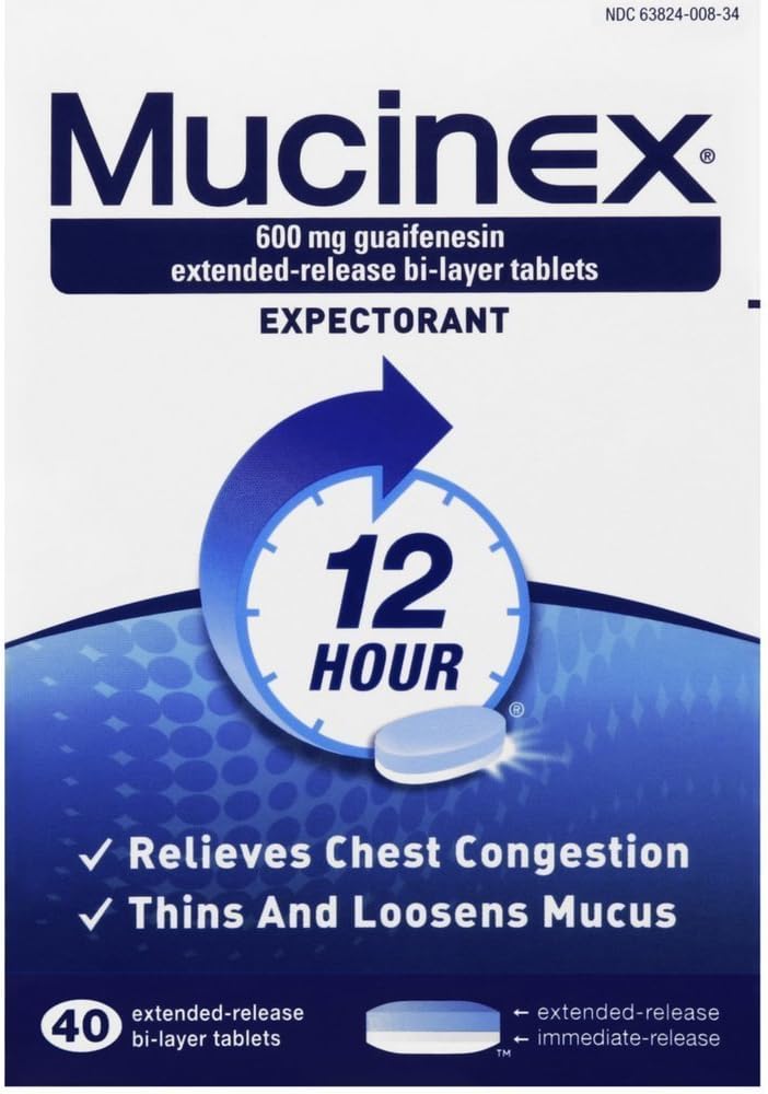 Mucinex 12-Hour Chest Congestion Expectorant Tablets, 40 ct : Health & Household