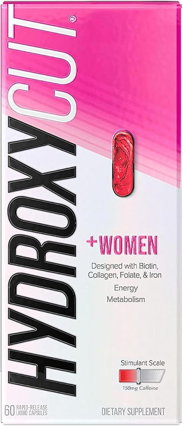 Hydroxycut +Women - 60 Rapid-Release Liquid Capsules - Includes Biotin, Collagen, Folate & Iron