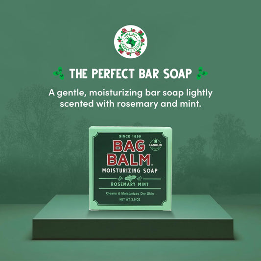 Bag Balm Moisturizing Bar Soap – Gentle Soap For Dry Skin With Lanolin – Hand & Body Cleansing Balm – Rosemary & Mint Scented Sensitive Skin Bar Soap – Natural Body Wash Bar – Made In The Usa 3.9 Oz