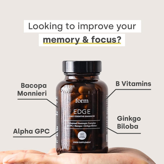 Form Edge - Natural Nootropic For Focus | Cognitive Supplement With Alpha Gpc, Bacopa Monnieri, Ginkgo Biloba & B Vitamins | Supports Memory, Calmness & Mental Performance