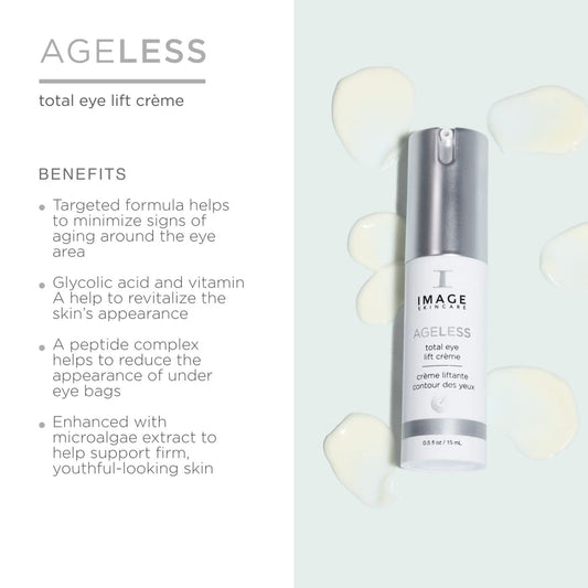 Image Skincare, Ageless Total Eye Lift Crème, Under Eye Circle, Bags And Wrinkle Rescue, 0.5 Oz