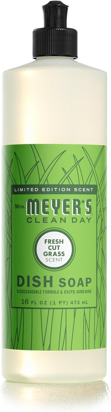 MRS. MEYER'S CLEAN DAY Liquid Dish Soap, Fresh Cut Grass Scent, 16 Ounce Bottle