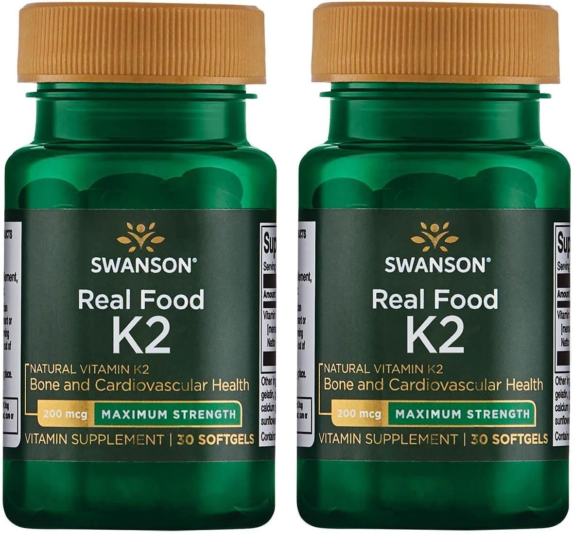 Swanson Maximum Strength Vitamin K2 (Menaquinone-7)-Vitamin Supplement Supporting Cardiovascular And Bone Health-Made From Japanese Natto To Help Regulate Calcium (30 Softgels, 200Mcg Each) 2 Pack
