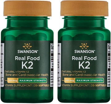 Swanson Maximum Strength Vitamin K2 (Menaquinone-7)-Vitamin Supplement Supporting Cardiovascular And Bone Health-Made From Japanese Natto To Help Regulate Calcium (30 Softgels, 200Mcg Each) 2 Pack