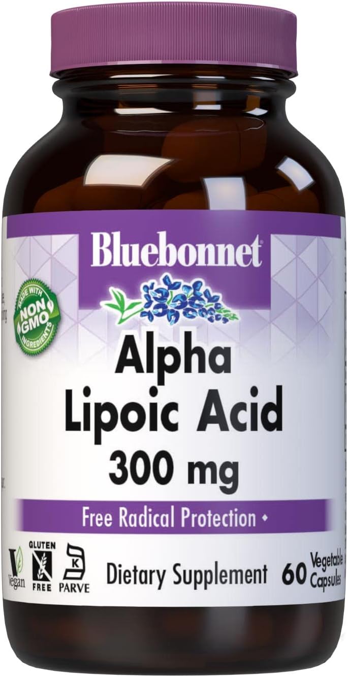 Bluebonnet Alpha Lipoic Acid Vegetarian Capsules, 300 Mg, 60 Count, White