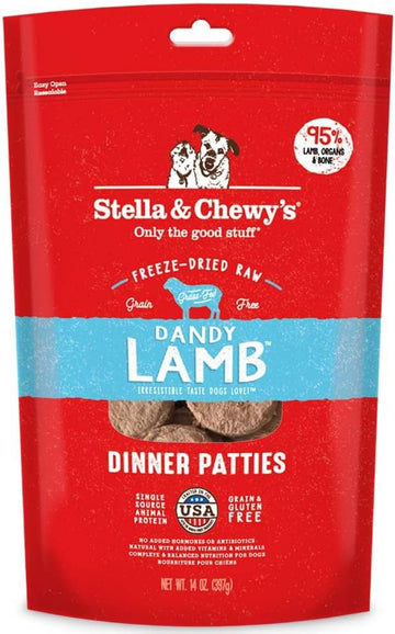 Stella & Chewy's Freeze Dried Raw Dinner Patties – Grain Free Dog Food, Protein Rich Dandy Lamb Recipe – 14 oz Bag