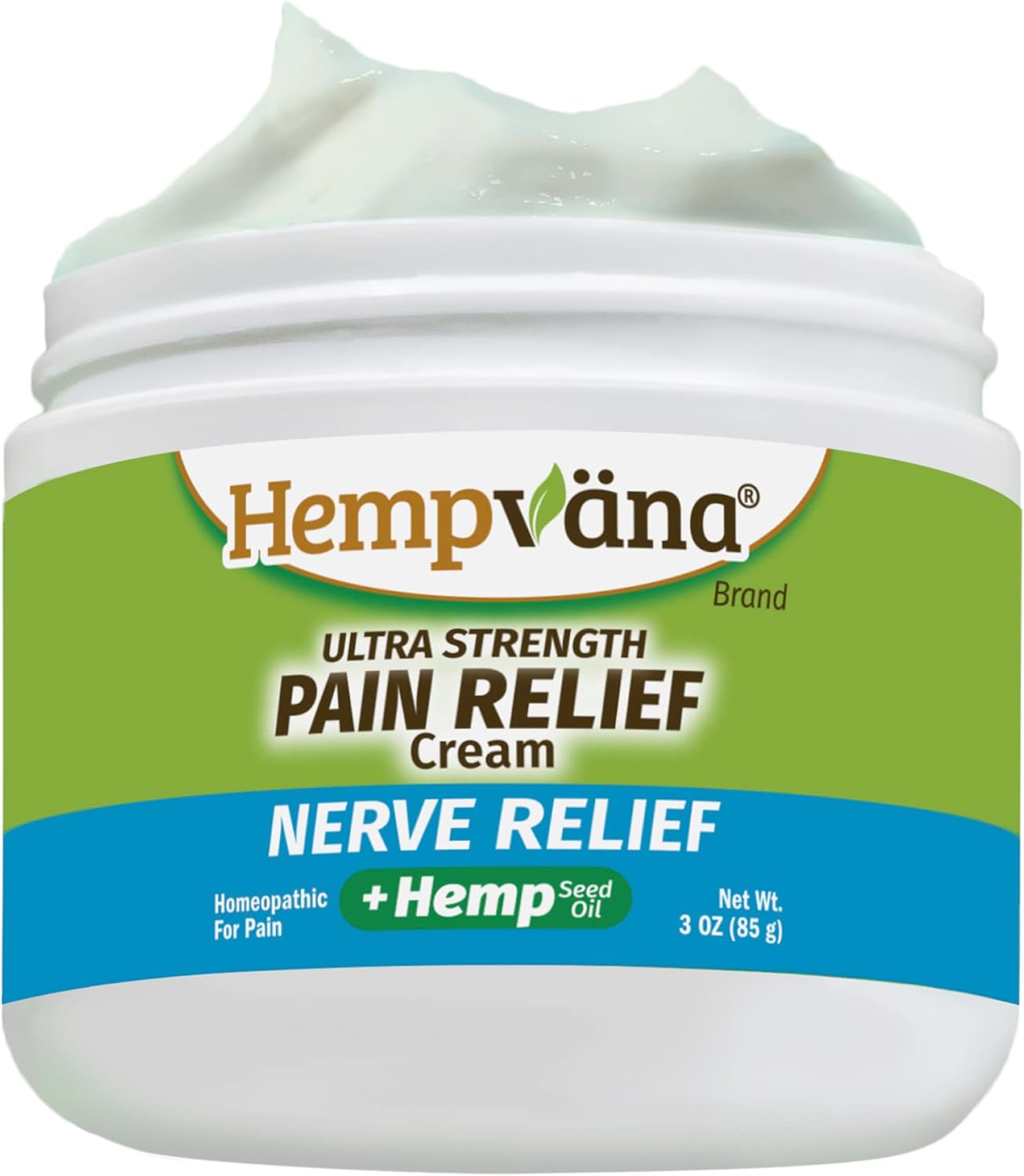 Hempvana Ultra-Strength Nerve Relief Cream with 100% Pure Hemp Seed Oil, As-Seen-On-TV, Fast-Acting for Irritated Nerves, Homeopathic, Targets Discomfort, Absorbs Quickly, Non-Greasy, 3 oz Jar