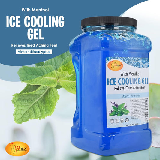 Spa Redi - Massage Cooling Gel For Pedicure, With Menthol, Peppermint Extract - Professional Strength Pedicure Foot And Leg Ice Cooling Gel Massage Therapy (Mint And Eucalyptus, 1 Gallon)