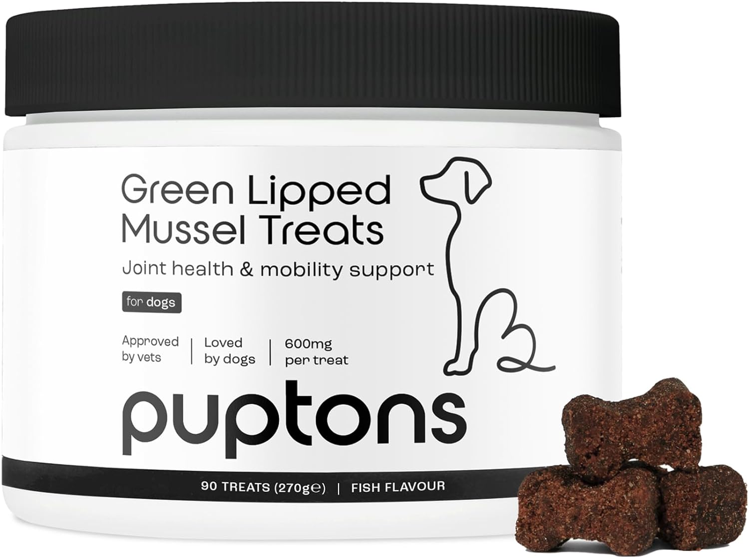 Puptons Green Lipped Mussel Treats for Dogs | Aids Stiff & Aching Joints | 600mg Non-defatted Green Lipped Mussel (90 Treats)?GLMU-DOGS-TREA-UNFL